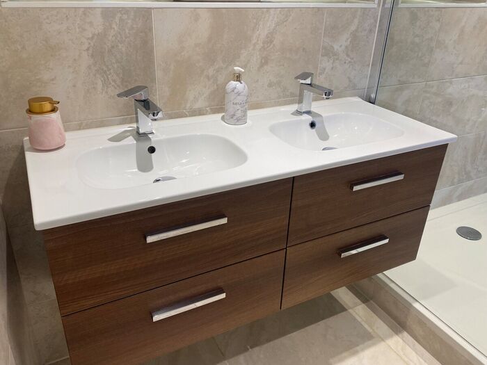 Bathroom with twin vanity basins