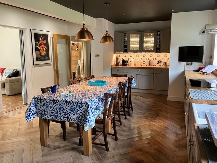The kitchen and dining area