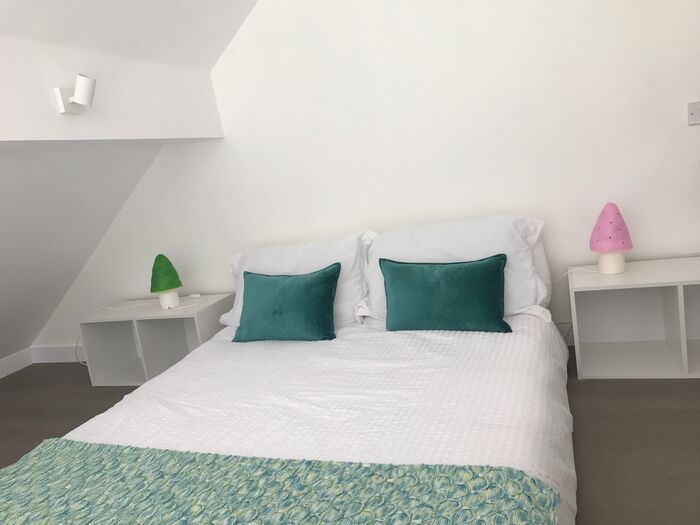 Bright double bedroom with skylight windows